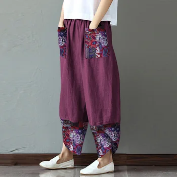 

ZANZEA Vintage Women Harem Pants Summer Elastic Waist Wide Leg Pants Casual Loose Patchwork Pantalon Floral Printed Trousers