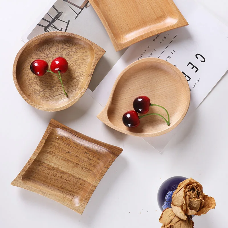 Home Creative Wood Pan Plate Fruit Dishes Saucer Tea Tray Dessert Dinner Bread Wood Plate Tea tray cake plate