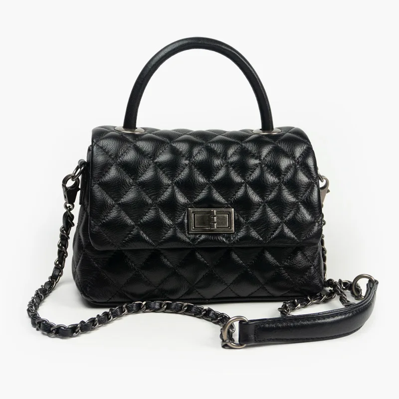 

Korean-style Graceful Classic Rhombus Shoulder Bag Full-grain Leather Handbag Hand