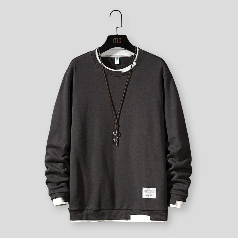 

2020 autumn and winter new men's solid tide men's clothing round collar loose large-size long-sleeved men