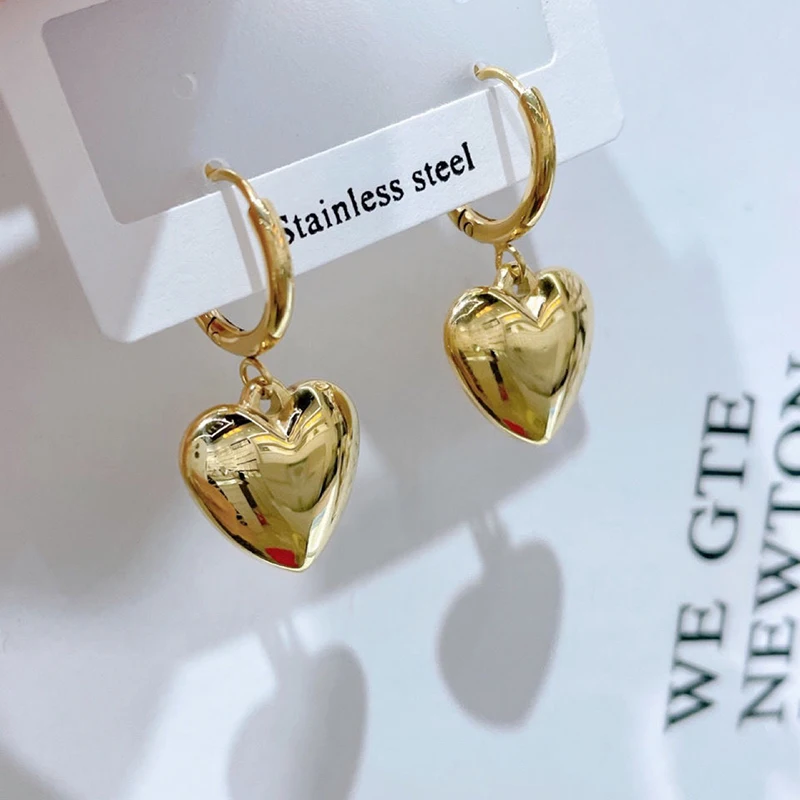MEYRROYU Stainless Steel Gold Color Heart Hoop Earrings For Women