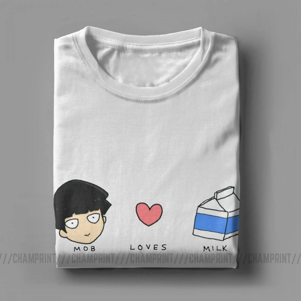Mob Loves Milk Mob Psycho 100 футболки мужские хлопковые новые футболки с круглым вырезом футболка с коротким рукавом Одежда с принтом