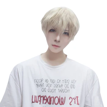 

BUQI Blonde Grey Black Wigs With Bangs Short Straight Hair Heat Resistant Synthetic Hair for Cosplay Anime Party Daily