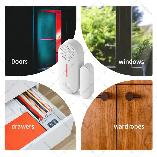 WiFi Door Window Sensor WiFi Security Alarm Door Open Closed Detectors Sound 0-100dB APP Remote Control Timing Arm & Disarm 6
