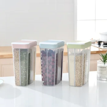 

Airtight Cans Grain Storage Box Kitchen Rice Barrel Large Capacity Four Compartment Dry Cargo Box Storage Tank