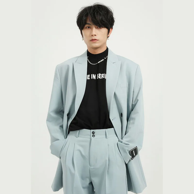 Los hombres de doble botonadura de Color sólido Loose Chaqueta de traje informal chaqueta joven de Japón, Corea, Streetwear traje de Hip Hop Chaqueta Hombre