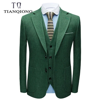 

TIANQIONG2020 New Spring Autumn Double Split 3 Piece Wedding Suits For Men Tuxedo Green Prom Party Suit Male High Quality