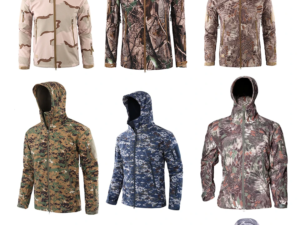 Camouflage Coat Shark Skin Softshell Military Tactical Jacket Men Waterproof Coat Camouflage Jacket Hooded Army Camo Clothing