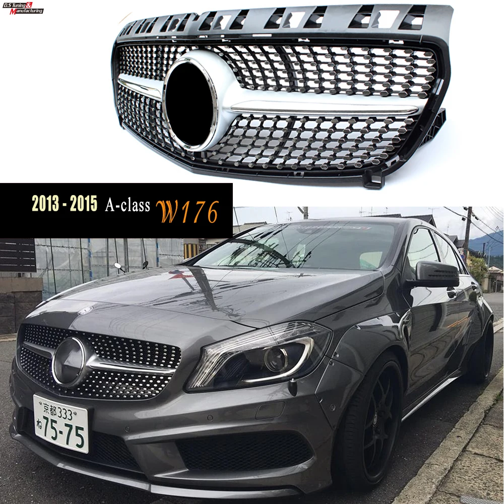 Black & Silvery Grilles for Mercedes 2013 - 2015 A Class W176 Fitment Guaranteed