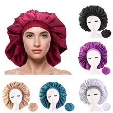 

New Satin Bonnet Sleep Bonnet Cap Women Extra Large Solid Elastic Broadside Cap Head Cover Bonnet Hat for For Curly Springy Hair