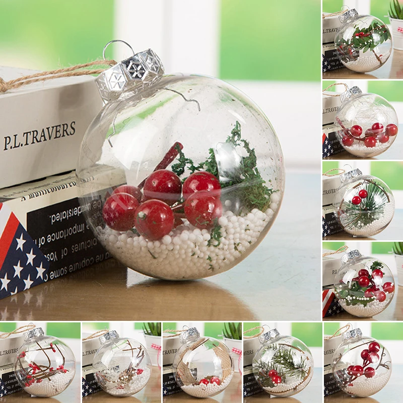10/20pcs 8cm Clear Christmas Decoration Plastic Hanging Ball Baubles Round Bauble Ornament for Christmas Tree Xmas Supplies
