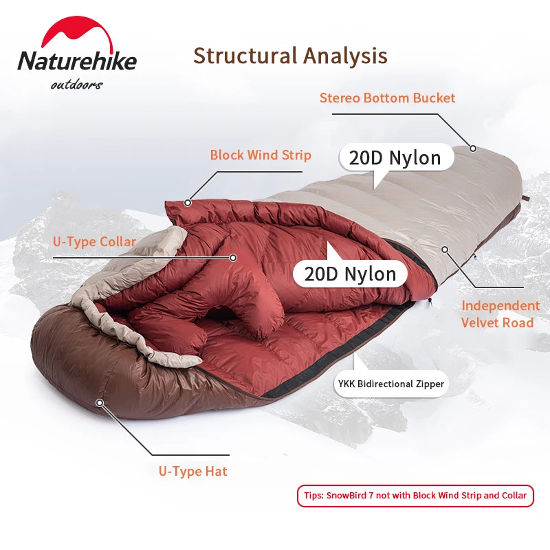 Naturehike Winter Hiking Sleeping Bag 650FP Ultralight Duck Down SnowBird Portable 20D Mummy Outdoor Camping Sleeping Bag sleeping bag survival sleeping bag