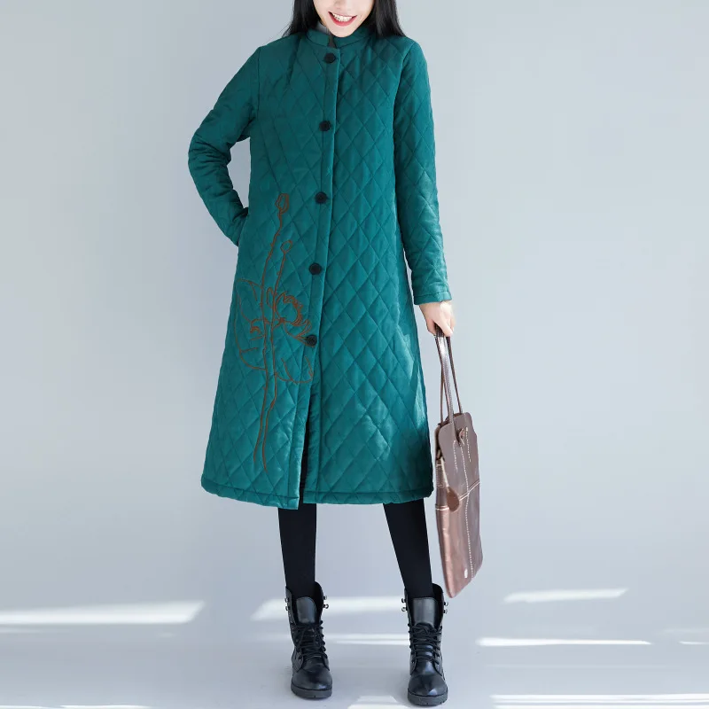 

Photo Shoot 2018 Winter New Style Chinese-style Cotton-padded Clothes Women's Mid-length Warm Cotton Coat Cotton-padded Jacket V