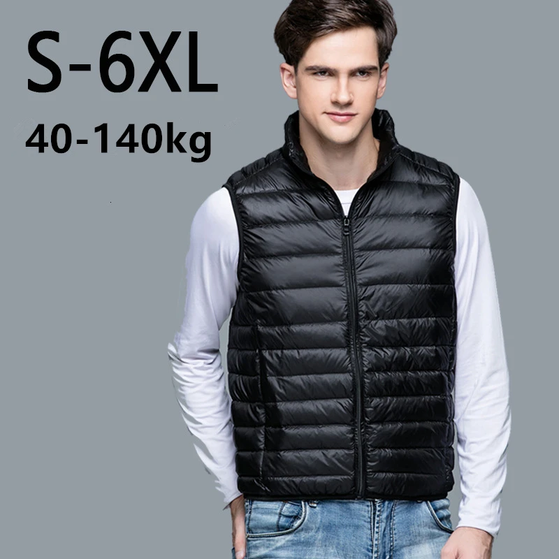 Мужской теплый белый пуховый жилет, ультра-светильник, свободные куртки, Мужская модная верхняя одежда без рукавов, пальто, Осень-зима, жилет размера плюс
