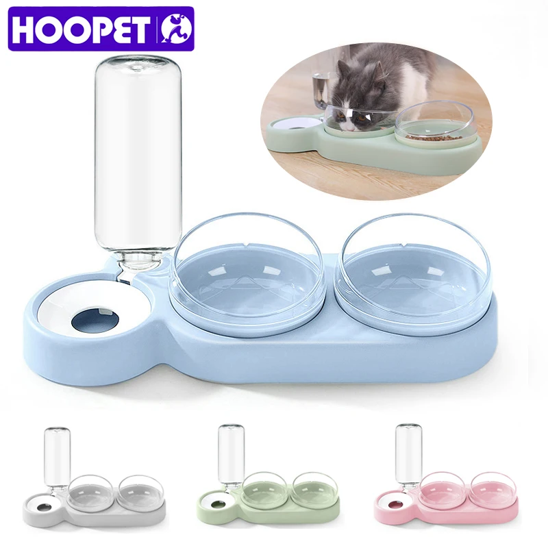 Container-Dispenser Cats-Bowl Automatic-Feeder Double-Bowls HOOPET Dogs New for Pet-Supplies