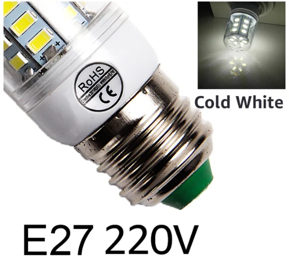 E27 220V Cold white E27 светодиодный светильник E14 светодиодный лампы SMD5730 220V лампы кукурузы 24 36 48 56 69 72 светодиодный s люстры лампы в форме свечи светодиодный светильник для украшения дома ампулы - Испускаемый цвет: E27 220V Cold white