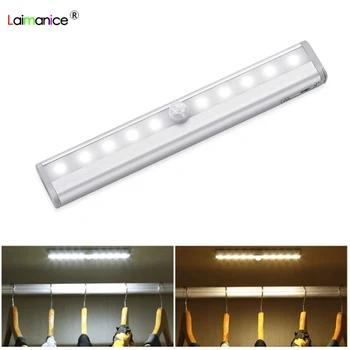 

PIR Motion Sensor Led Under Cabinet Light battery powerd Lamp 10 LEDs Lighting For Wardrobe Cupboard Closet Kitchen Night Lights