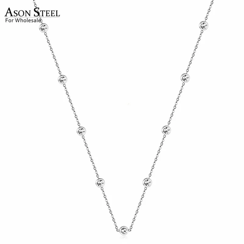 ASONSTEEL 57 см+ 5 м ожерелье с длинными цепями золотого цвета Кристальное круглое ожерелье с подвеской из нержавеющей стали регулируемое ожерелье Женская часть