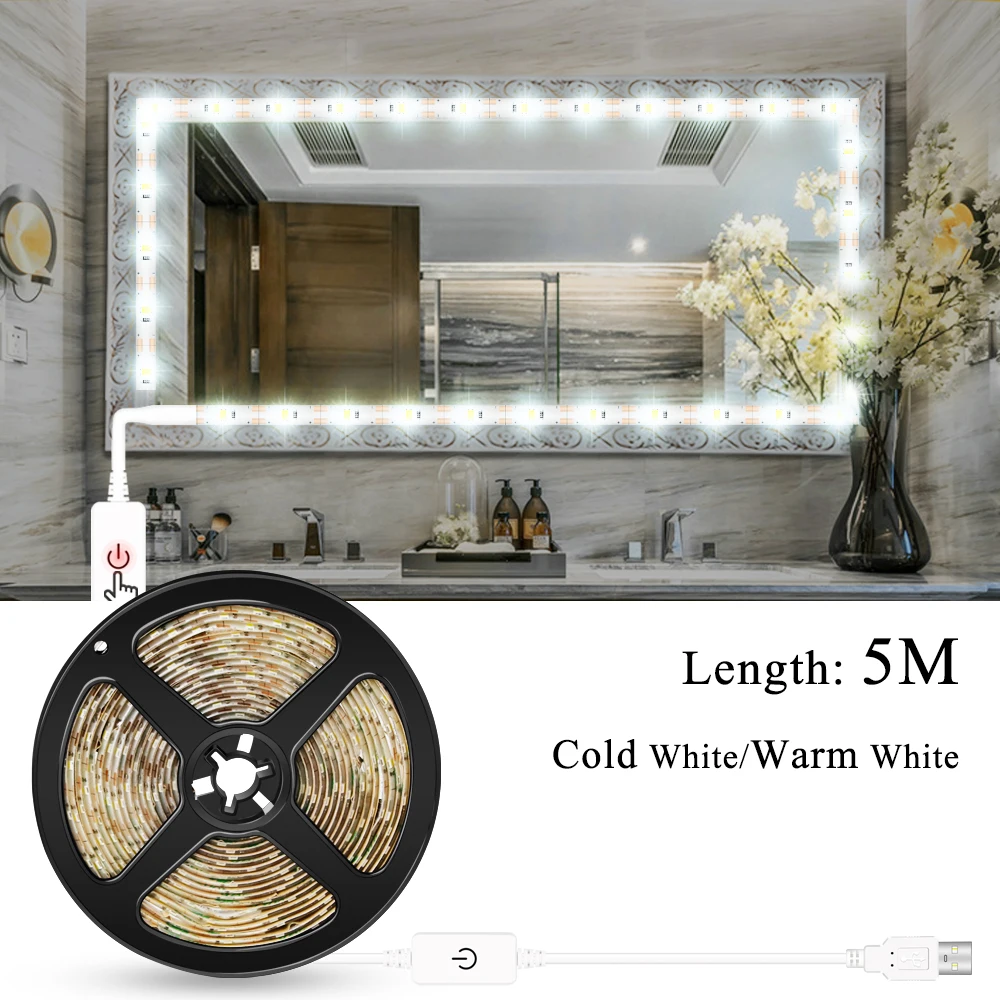 5V LED Vanity Mirror Light Strips Bathroom Dressing Table Bulb USB Wall Lamp Tape Room Full Backlit Mirrors Led Night Lighting trazos nordic led mirror light modern wall lamp for bathroom make up dressing room indoor wall sconce lighting fixtures