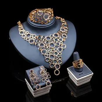 

Fashion African Dubai Jewelry Nigerian Hollow Gold Necklace Earrings Ring Women Italian Bridal Jewelry Sets Wedding Accessories