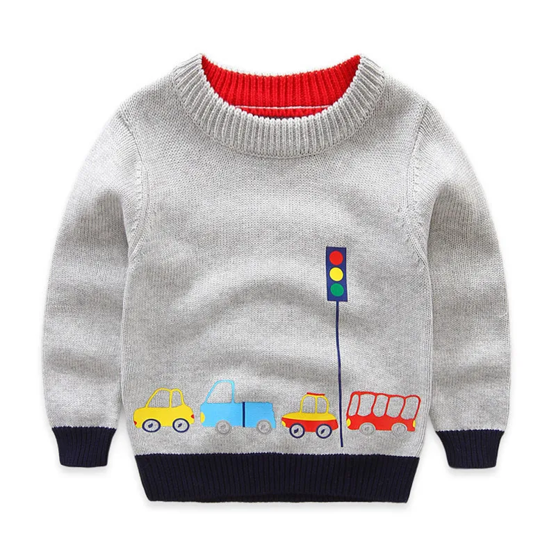 Boys Cotton Sweaters Kids O-Neck Winter Clothes Car Printed Casual Outerwear