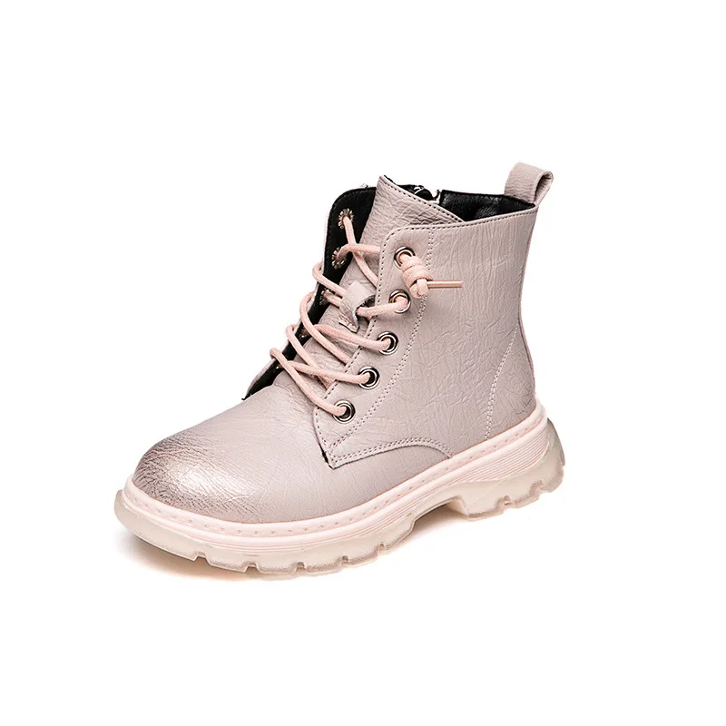 

Fashion Boys Girls Martin Boots PU Leather Waterproof Thick Cotton Warm Rubber Boots For Children Kids British Vintage Style New