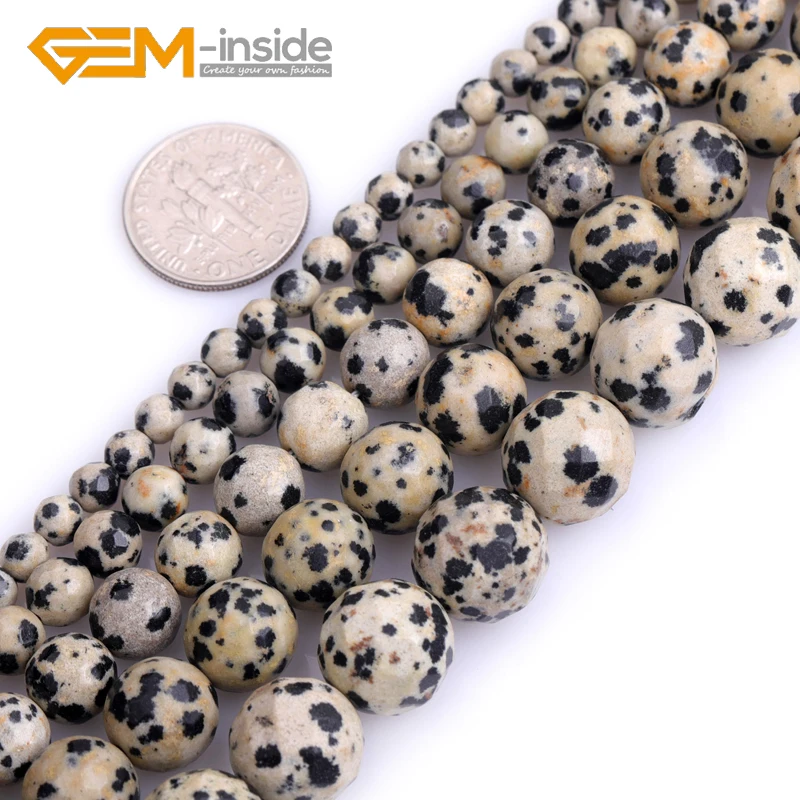 

Natural Stone Dalmatian Dalmation Jaspers Faceted/Frosted Matte Bead Round Spacer Loose Beads For Jewelry Making Strand 15 inch