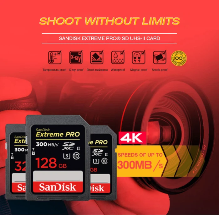 SanDisk Extreme PRO sd-карта 128 Гб 64 Гб SDXC SDHC cartao de memoria 32 Гб UHS-II карта скорость видео U3 флэш-карта для 4K видео