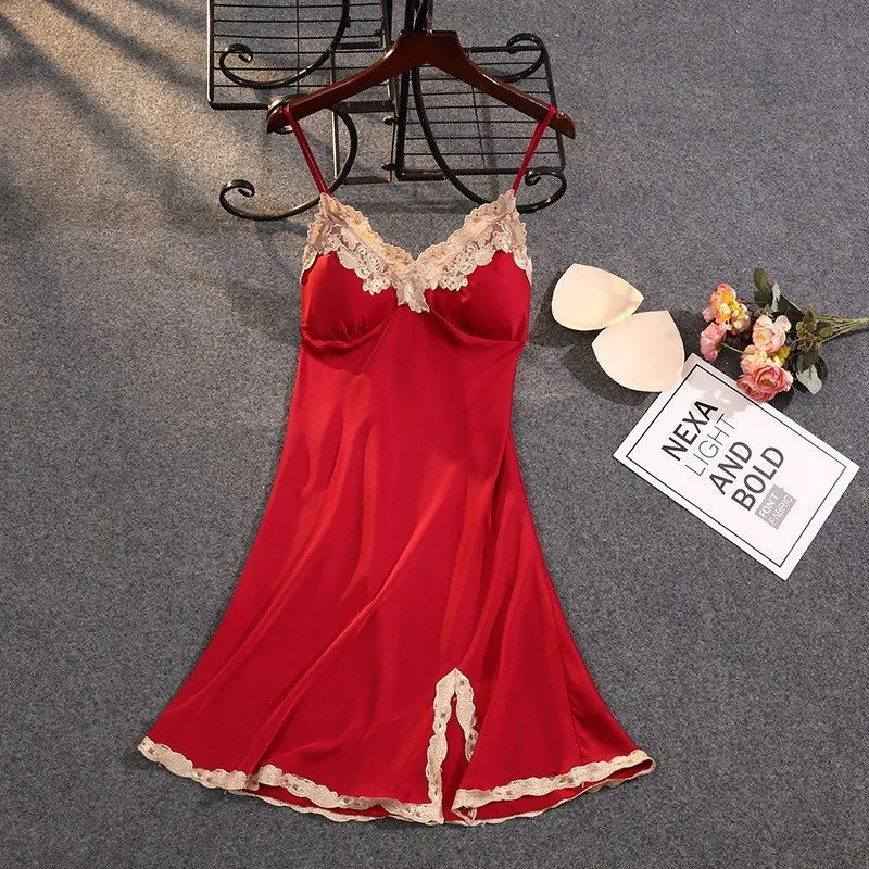 Satin Suspender Skirt Sleepwear Women Nightdress Silky Lace Nightwear  Intimate Lingerie Sexy Nightgown Casual Home Dressing Gown - AliExpress