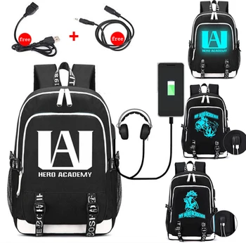 

High Quality My Hero Academia Luminous backpack for boys School student bags girls USB charging waterproof Laptop travel bag