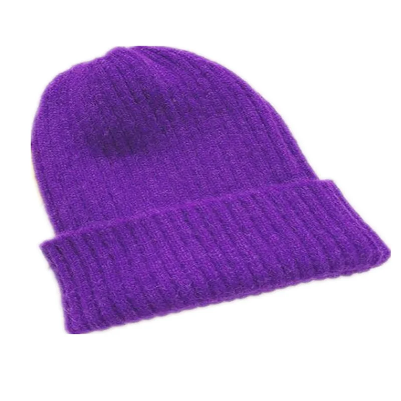 Purple Женская однотонная Шапка-бини для девочек, женская вязаная мягкая теплая зимняя шапка в рубчик, Женская неоновая желтая зеленая фуксия оранжевая шапка - Color: Purple
