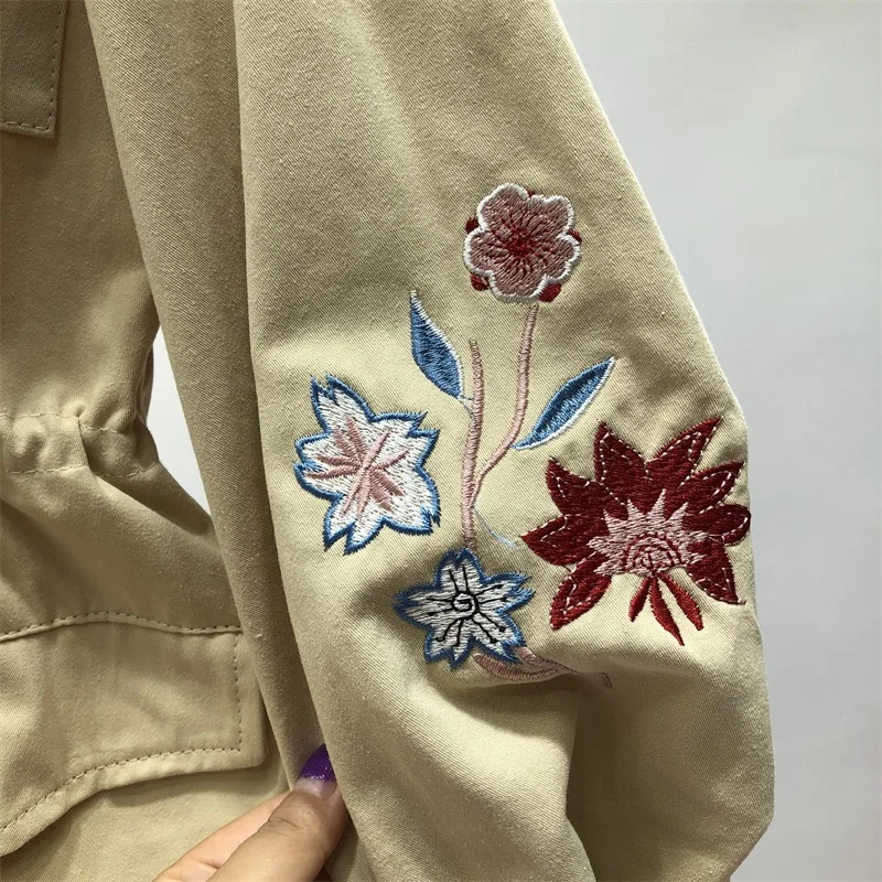 Вышивка цветок камуфляж Chaquetas Mujer осень Женская ветровка плащ