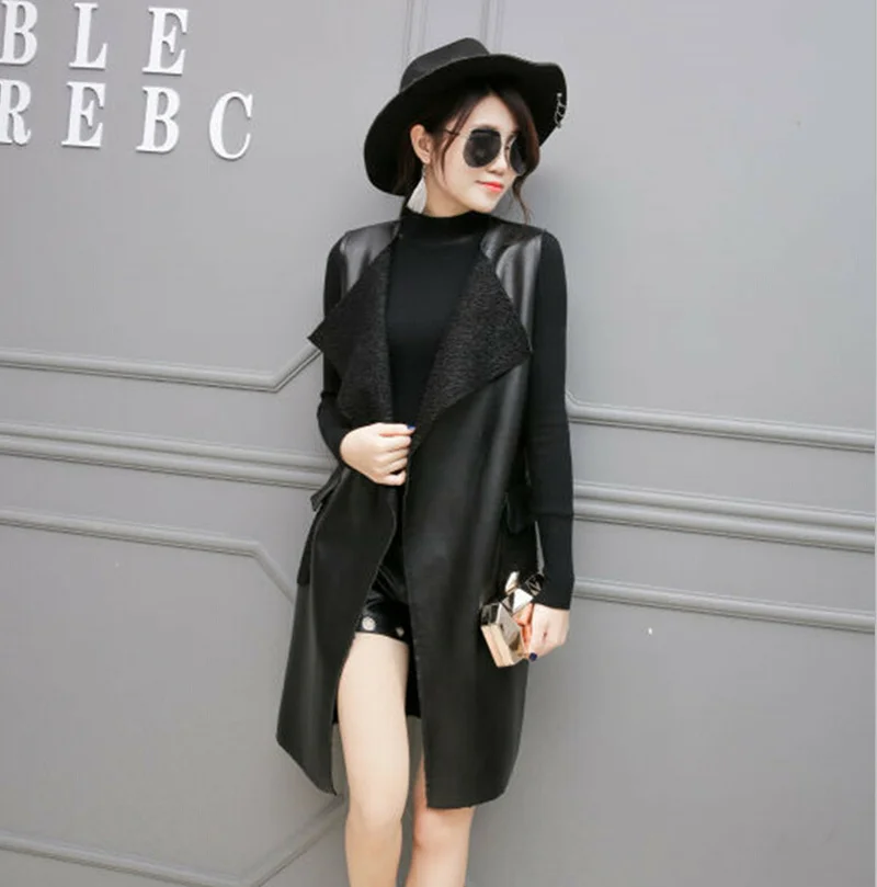 Черный длинный жилет новый дизайн весна осень модное женское однотонное пальто