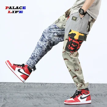 

2020 Harajuku Patchwork Cargo Pants Men's Hip Hop Streetwear Joggers Pant Elastic Waist Casual Camouflage Track Trousers
