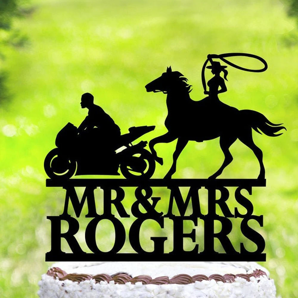Cowboy & Cowgirl Wedding Cake Topper - Mr & Mrs Acrylic Cake Decoration For Engagement & Weddings