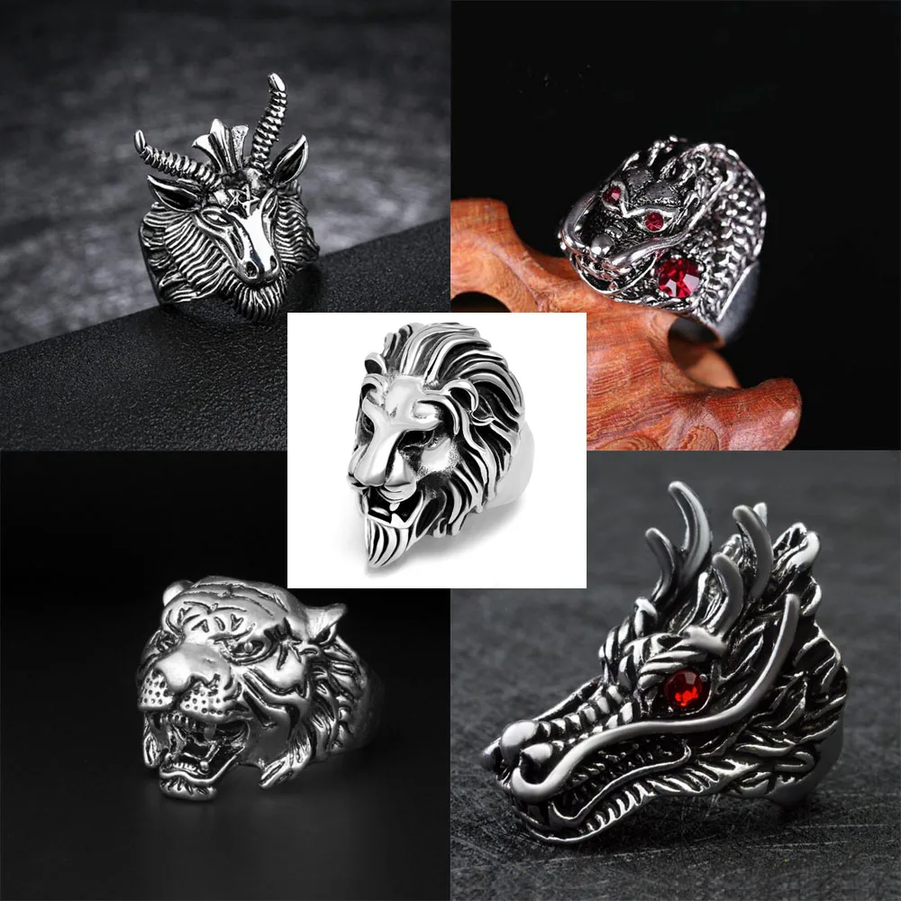 2020 индивидуальный стиль панк Тигр кольцо унисекс голова льва из серебра