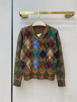 

Luxury Brand 100% Cachemire Women Sweater Shirt Top 2020 Autumn Winter Warm Sweaters British Style Jacquard Plaid Print Knit Top