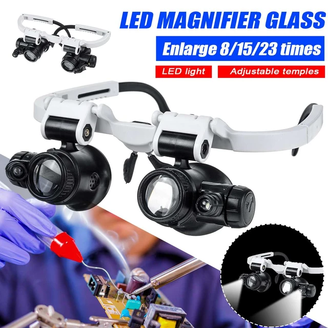 LED Glasses Magnifier 8X 15X 23X Magnifying Glasses With Light For Close  Work Jeweler Loupe Watchmaker Headband Magnifying Glass - AliExpress