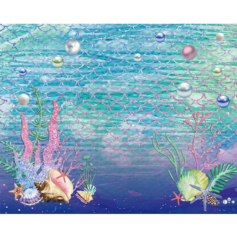 Фон для фотосъемки с изображением русалки дня рождения рыбьей чешуи детский