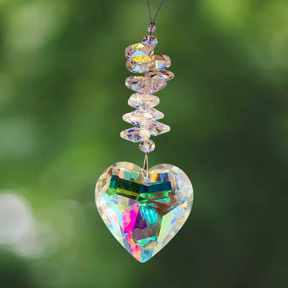 Heart Aurora Crystal Garland Prisms Sun Catchers Faceted Drop Pendant Rainbow Crystal Hanging Chandelier Parts Home Garden Decor