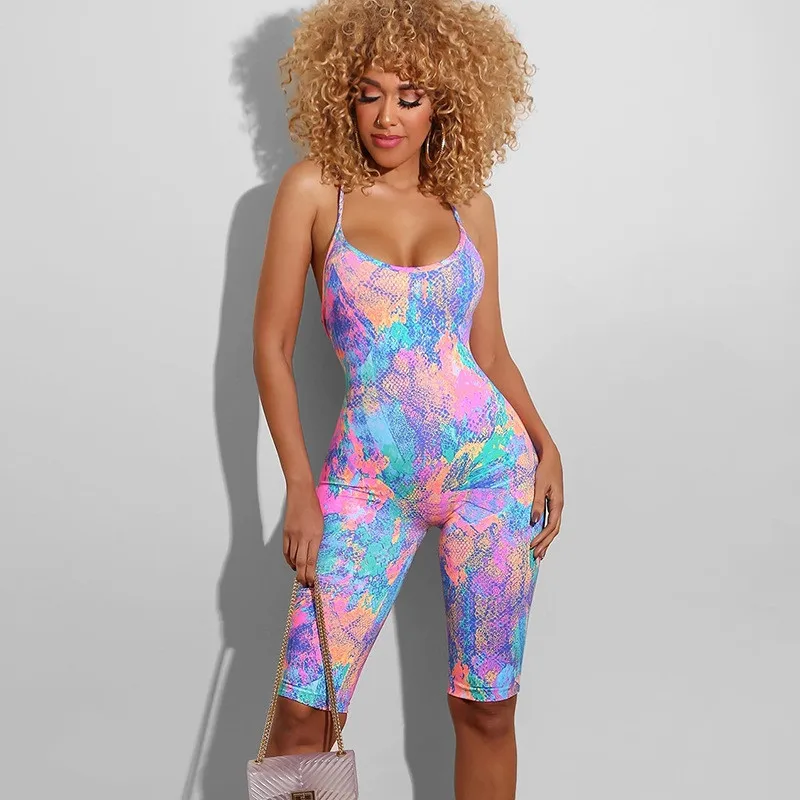 Tie Dyeing Print Backless Jumpsuit Rompers Trousers Clubwear 2020 New Sexy Women Sleeveless Strap Rompers Playsuit Summer Shorts Tie Dyeing Print Backless Jumpsuit Rompers Trousers Clubwear 2020 New Sexy Women Sleeveless Strap Rompers Playsuit Summer Shorts