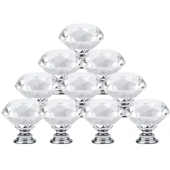 

Hot 10Pcs/set 30mm Diamond Shape Design Crystal Glass Knobs Cupboard Drawer Pull Kitchen Cabinet Door Wardrobe Handles Hardware