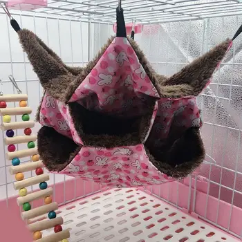 

Warm Plush Ferret Hamster Rabbit Suspended Nest Bed Small Pet Bird Hammock Hanging Cage Sleep Print House Toy Cute Comfortable