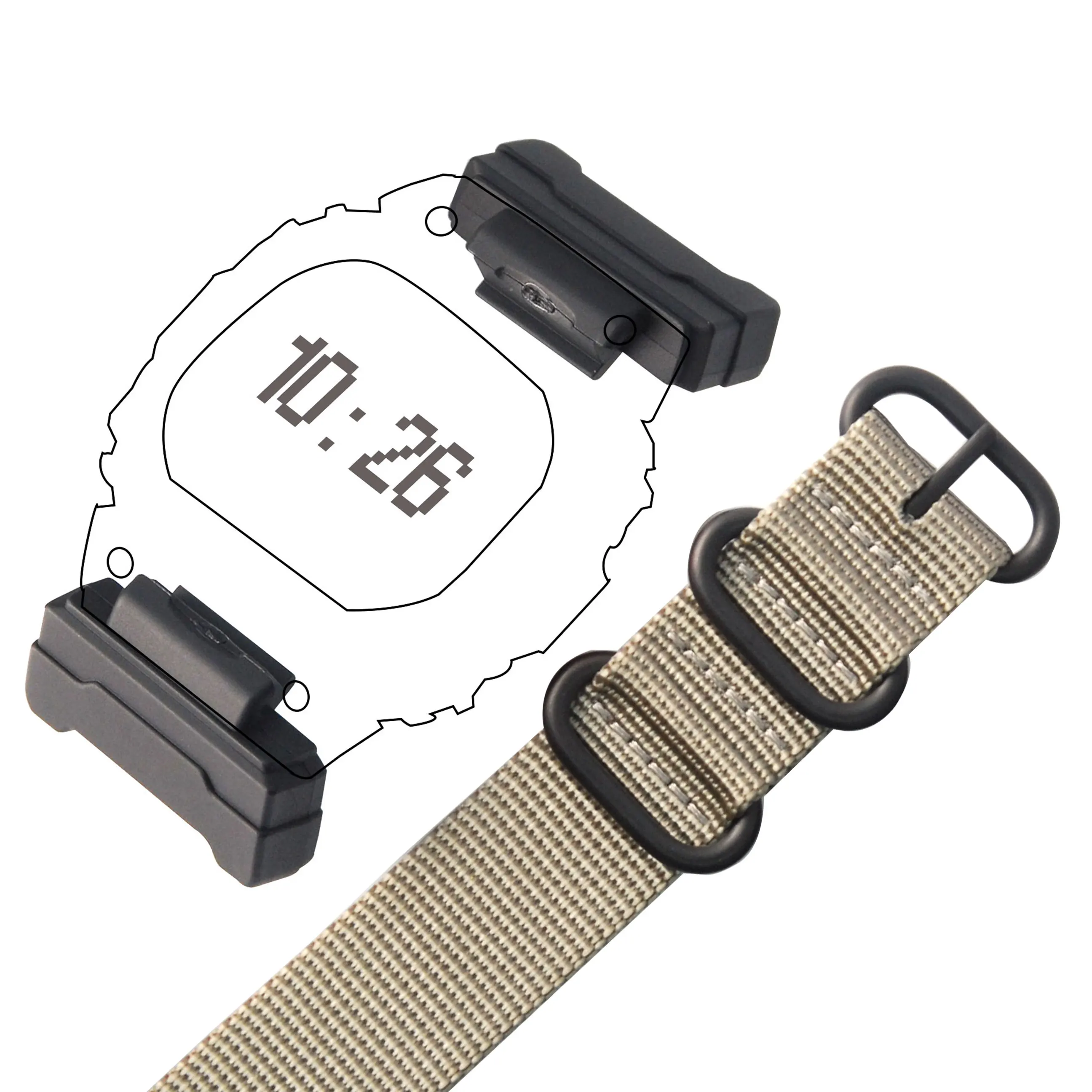 Набор терминалов для замены casio DW-5600 6900 M5610 серии+ нейлоновый ремешок Ремешки для наручных часов - Цвет ремешка: Серый