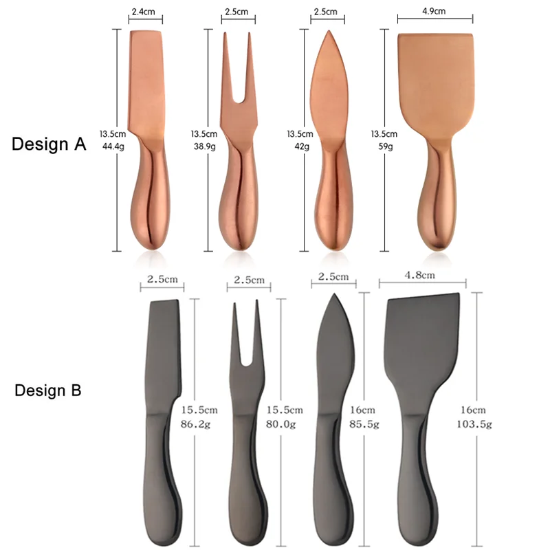 4Pcs/set Gold Cheese server set Stainless steel cutlery Butter Cutter knife table ware forks metal food cake shovel tool