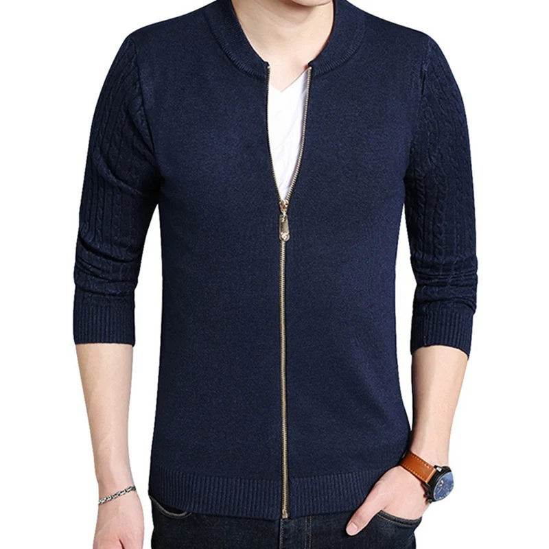 HEFLASHOR мужской кардиган на молнии с открытой передней частью свитер куртка стиль свитера Трикотаж теплый свитер кардиганы мужская одежда - Цвет: Navy Blue