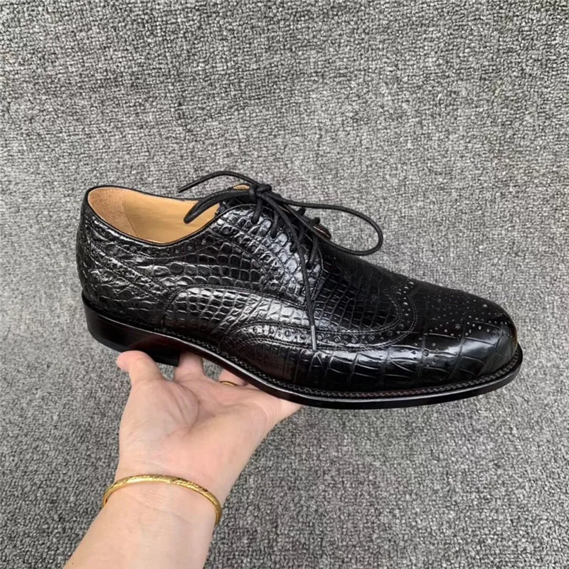 Британский стиль, настоящая крокодиловая кожа, подошва Goodyear, одежда бизнесмена, обувь из натуральной кожи аллигатора, мужская обувь на шнуровке