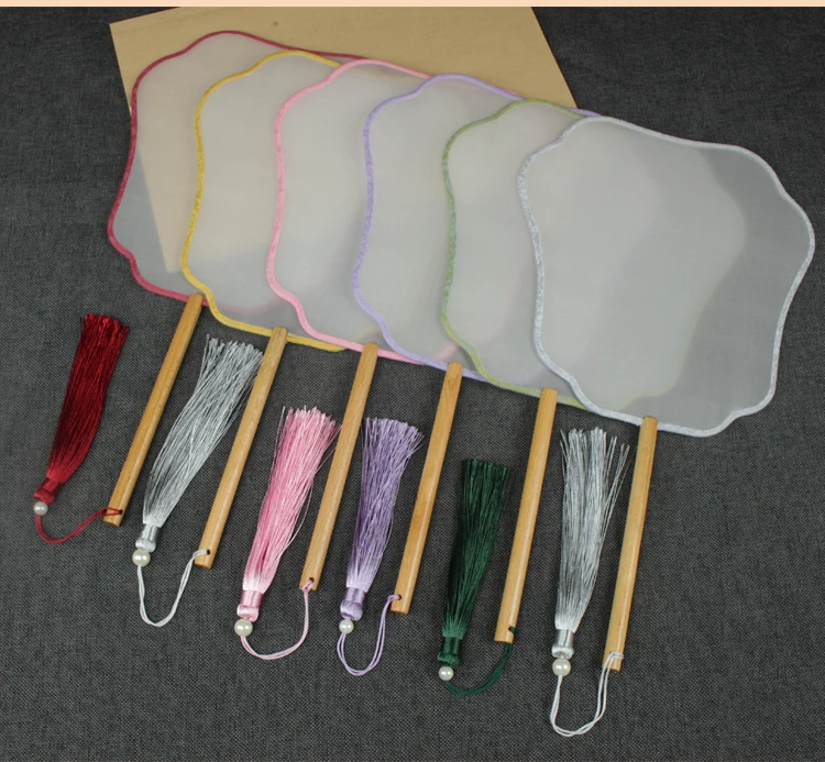 White Chinese Natural Silk Fabric Fan Traditional Craft Wood Handle Ladies Hand Fans Adult DIY Fine Art Painting Programs