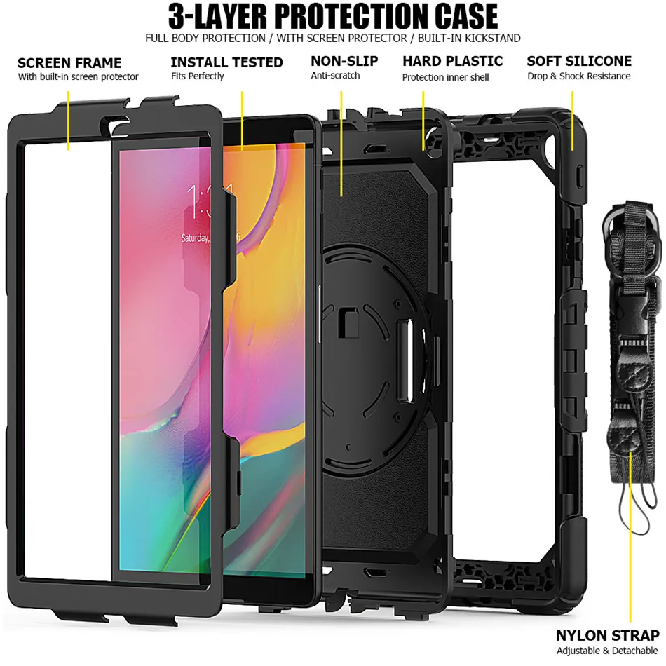 Чехол для samsung galaxy tab A 8,0,, SM-T290, SM-T295, T297, противоударный, сверхпрочный, с ремешком на запястье и шейным ремешком+ ручка