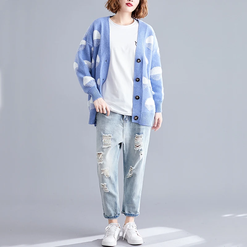 Oladivi Big Plus Size Women Apparel Autumn Winter Casual Loose Knitted Sweater Fashion Ladies Cardigan Female Knitwear Tops